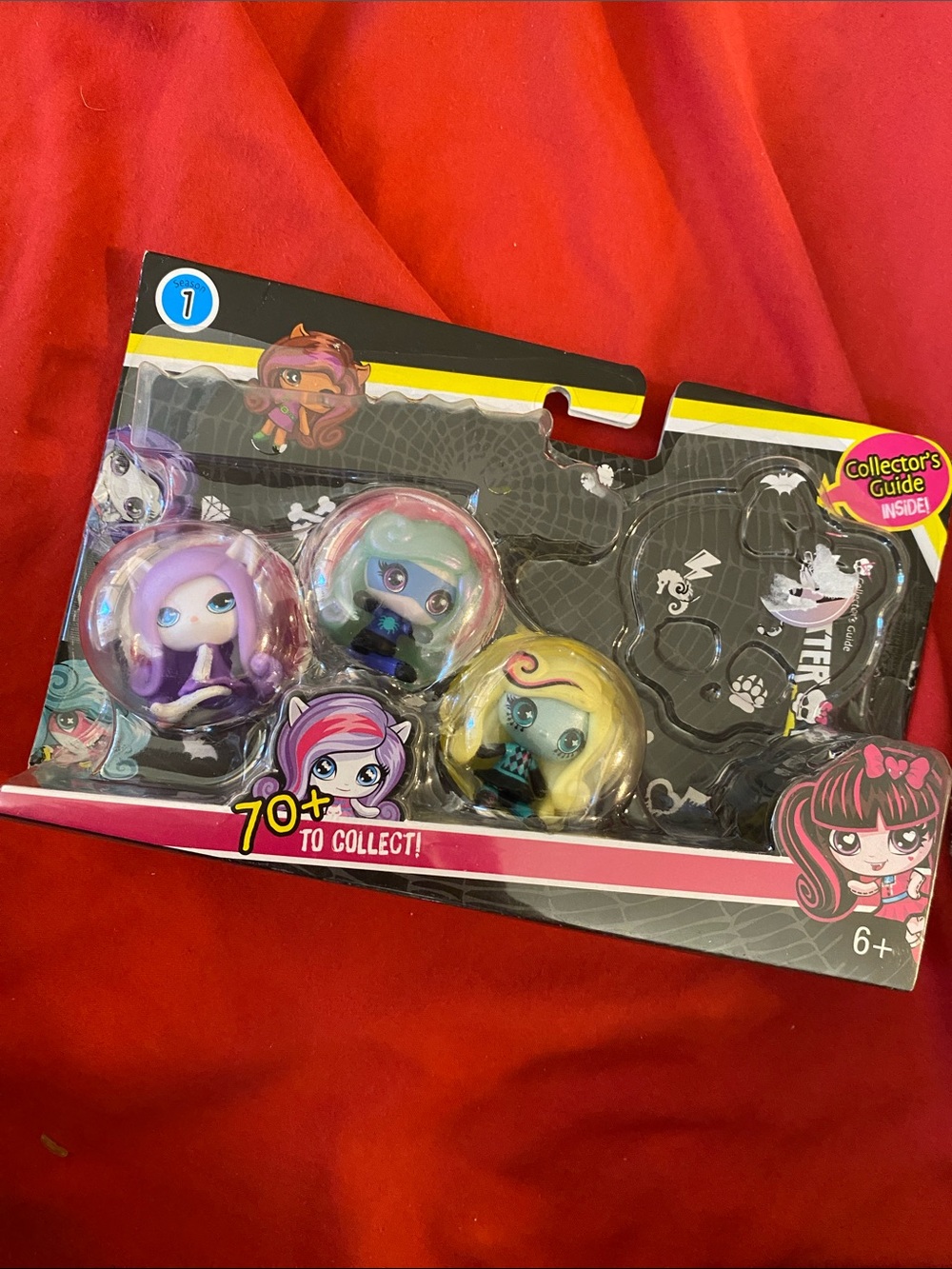 monster high mini figures set - purple, teal, blonde, pink packaging